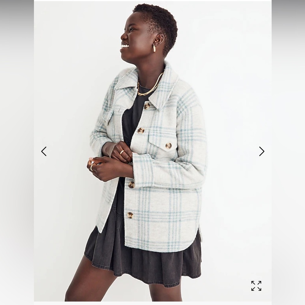 Madewell Boiled Wool Shirt-Jacket Plaid 100% Wool Over Size  Shacket Size XS